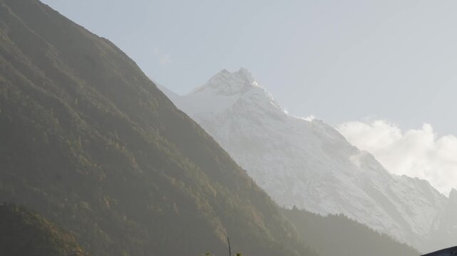 Beautiful Himalayan Sunset Over Mountains in Tsum Valley Nepal seen from Chhokang Paro