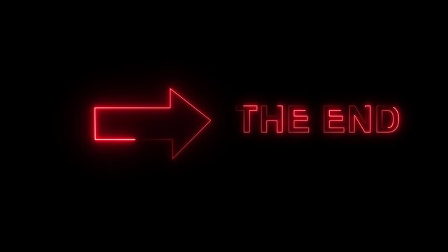The end neon animation on black background. 4k black background icon animation