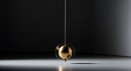 Golden pendulum swinging in a dark room representing time and motion