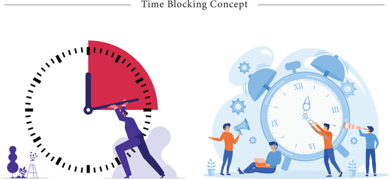 Time Blocking Concept Flat Vector Time Management Collaborative Productivity Illustration