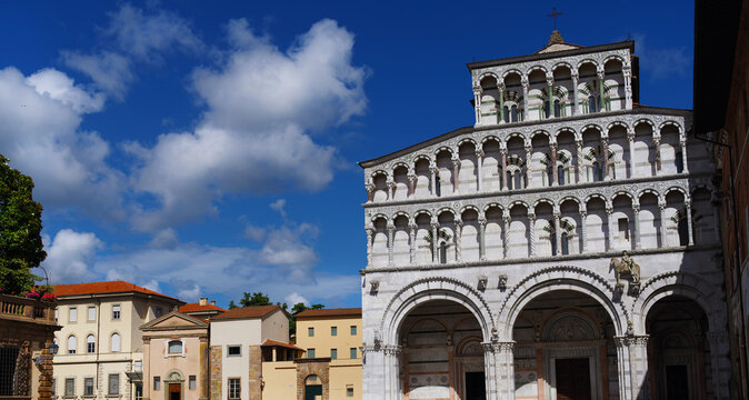 Lucca beautiful historic center with cathedral medieval facade