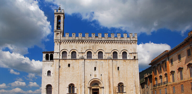 Palazzo dei Consoli (Consulate Palace), a 14th century medieval building symbol of Gubbio in Umbria, seen from the town main square