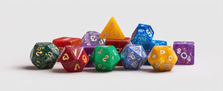 Vibrant collection of stylish polyhedral dice for tabletop rpgs featuring diverse shapes and colors