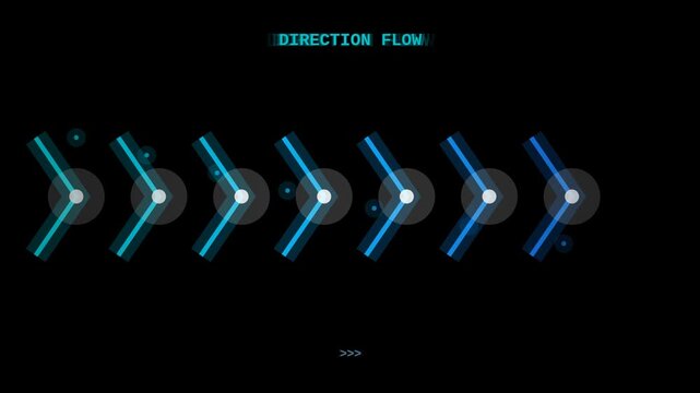 Chevron arrows direction flow HUD animated seamless loop alpha overlay with glowing cascade and cyan neon indicators