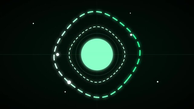 Glowing green circle orbit light effect with dots on dark background