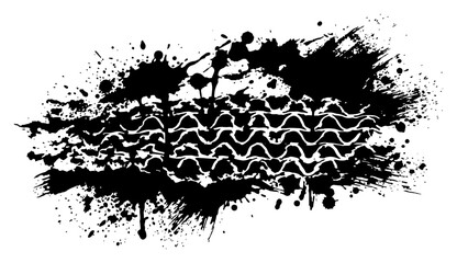 Obraz premium Tire track tread mark with messy mud ink splatters in grunge style