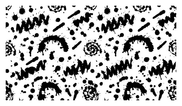 Abstract pattern with zigzags dots and messy ink splatters in punk grunge style