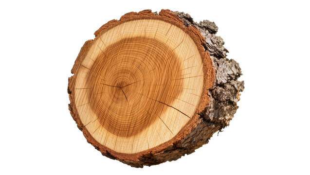 Rough bark tree stump cross-section with visible growth rings, isolated on transparent background