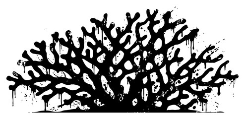 Coral reef silhouette with messy dripping ink and grunge splatters © Wuszu