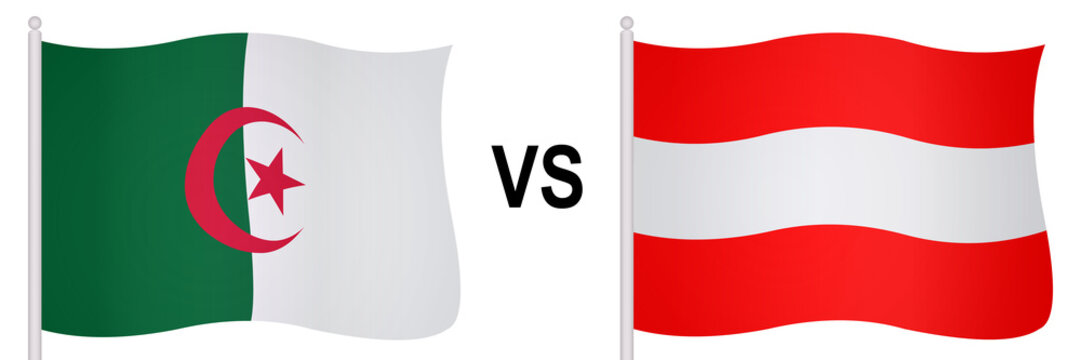 Flags of two opposing countries in a football match