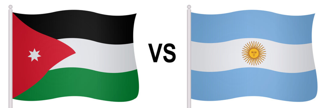 Flags of two opposing countries in a football match
