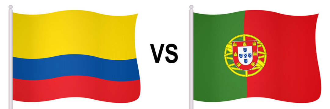 Flags of two opposing countries in a football match