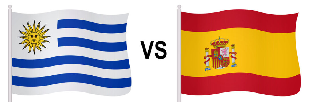 Flags of two opposing countries in a football match