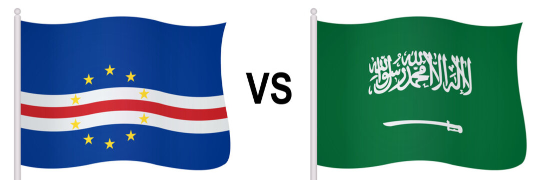 Flags of two opposing countries in a football match