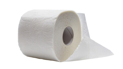 Fototapeta premium Soft white toilet paper roll with embossed pattern, isolated on transparent background