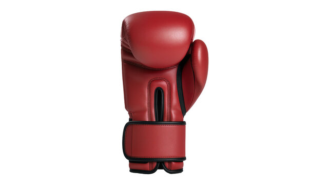 Red leather boxing glove with black trim, isolated on transparent background