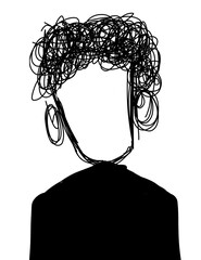Abstract Scribble Line Art of a Faceless Woman with Messy Curly Hair © photographer kalai