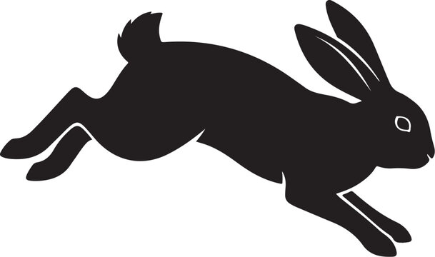 Black rabbit silhouette, running bunny icon, fast hare graphic, animal vector