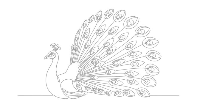 Peacock with spread tail feathers