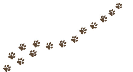 A trail of dark brown animal paw prints leading upwards across a plain white background. © Shal_Kafa_Alfattah