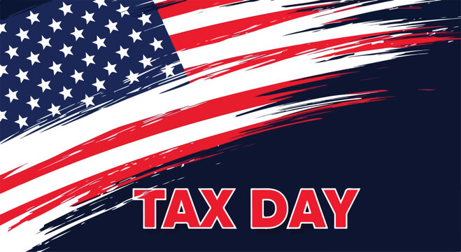 American flag with bold red TAX DAY text on a dark blue background, symbolizing national finance and obligations