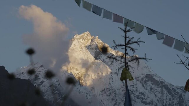 Ganesh Himal Mountain Range with Pabil and Salasungo Himalayan Peaks Seen on a clear sky day from Gumba LongDang in Tsum Valley Nepal