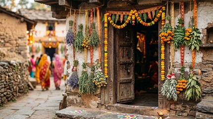 Fototapeta premium Traditional Indian house decorated for festival celebration in village 
