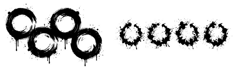Fototapeta premium Circular ink stains with dripping paint and grunge spray texture in minimalist style