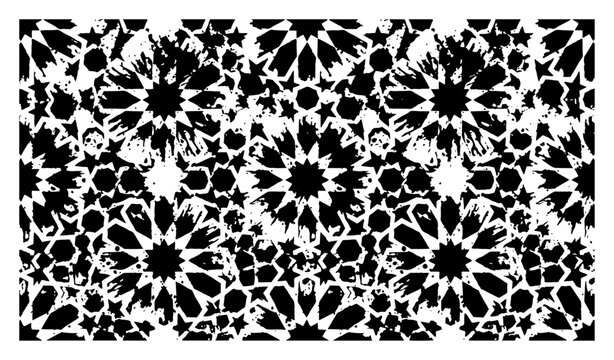 Islamic geometric star pattern with heavy distressed grunge texture