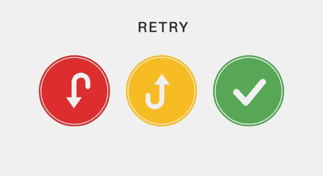 Set of colorful retry undo and checkmark web buttons