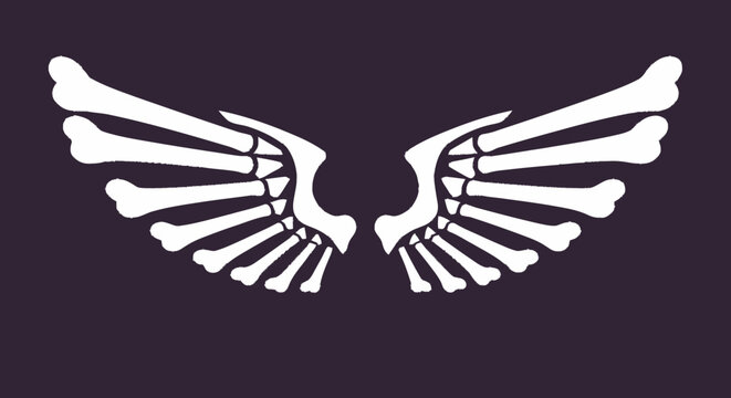 Skeletal wings graphic illustration made of white bones