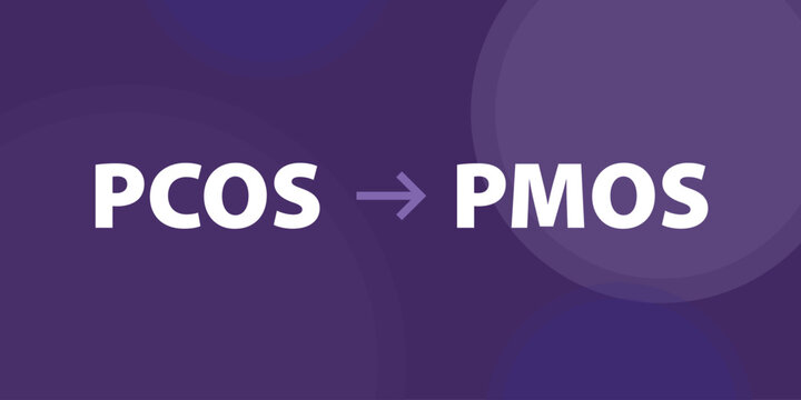 PCOS to PMOS Arrow Transition on Purple Gradient Background Vector