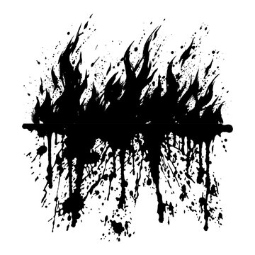 Burning fire flames with vertical paint drips and ink splatters in artistic grunge style