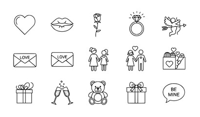 Fototapeta premium Valentine Love and Romantic Icon Collection with Heart Gift Couple and Letter Symbols