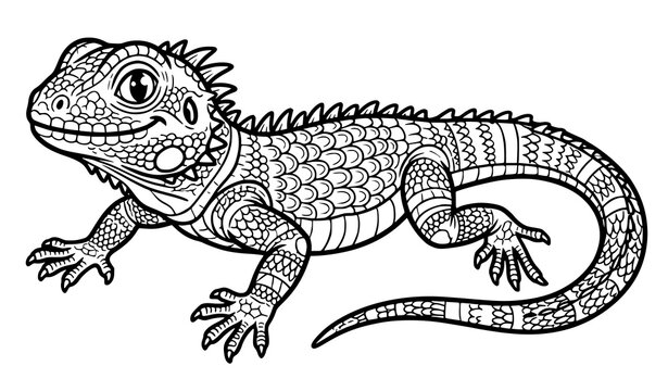 Detailed Iguana Reptile Hand Drawn Illustration Isolated on White Background