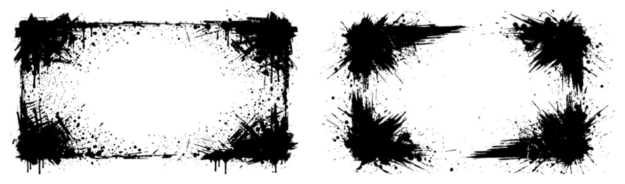 Rectangular frame borders with rough jagged edges and ink splatters in urban grunge style