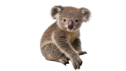 Fluffy grey koala bear sitting, isolated on transparent background © Viktor