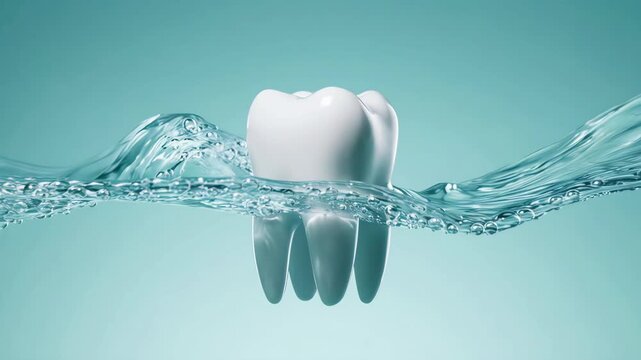 3D glossy white tooth character without a face on a pastel background