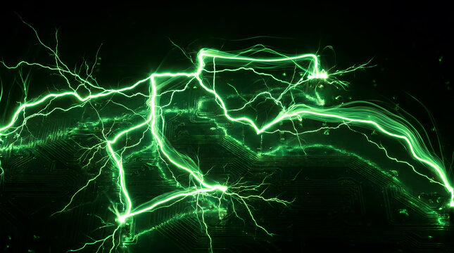 Abstract Green Electric Plasma Discharge and Branching Lightning Lines