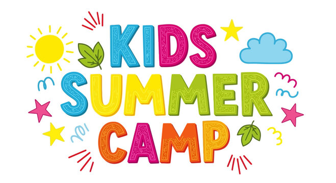 Colorful Kids Summer Camp Hand Drawn Text Poster Design.