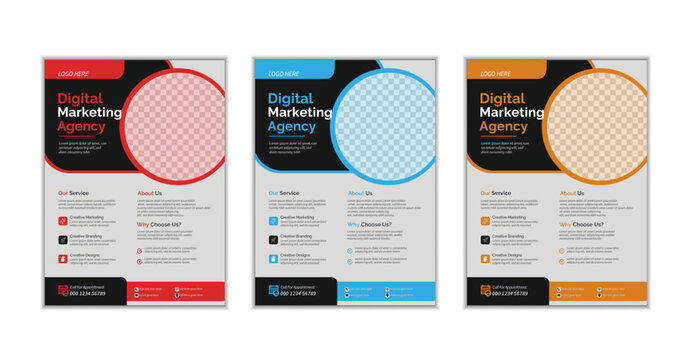 a bundle of 3 templates of different colors a4 flyer template, creative professional editable vector template design.