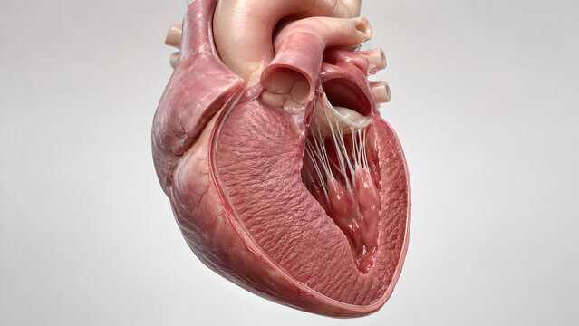 3D anatomical: Left ventricular cutaway, asymmetric septal hypertrophy, thickened interventricular septum narrowing LV 