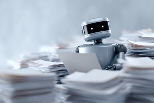 robot office worker organizing digital documents