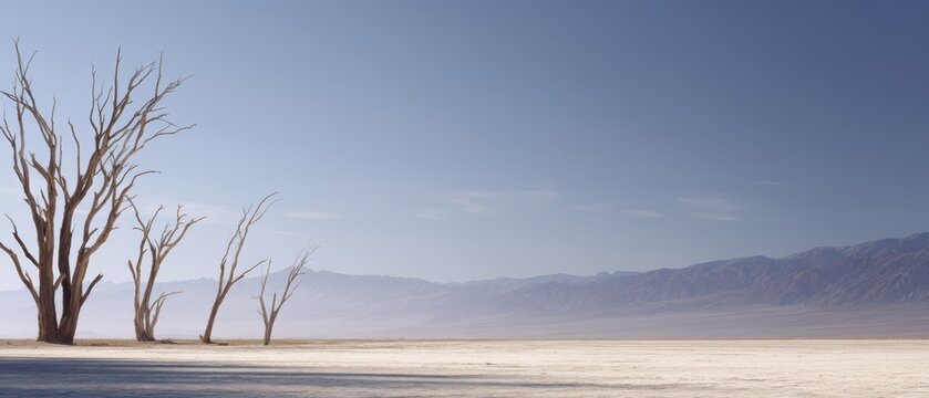 dead trees in dry lakebed environmental disaster scene