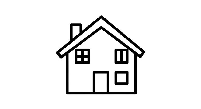 Simple black and white line of a two-story house with a pitched roof and windows home building architecture
