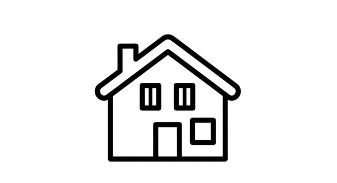 Simple black and white line of a two-story house with a pitched roof home building architecture