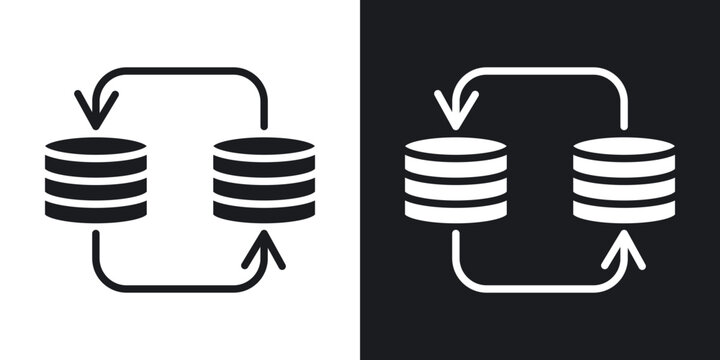 Data migration icons in solid black and white collection