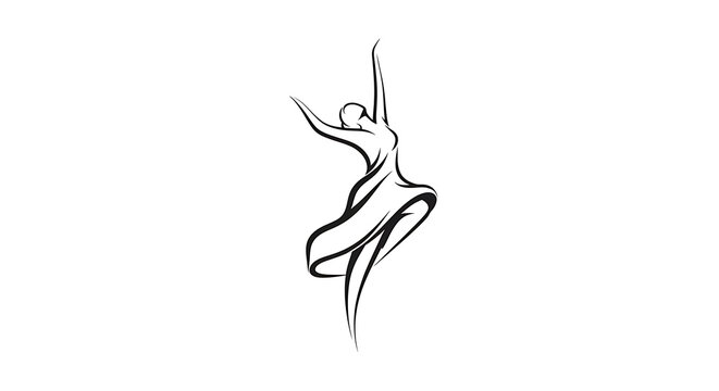 Simple black line of a bird in flight with wings spread wide outline