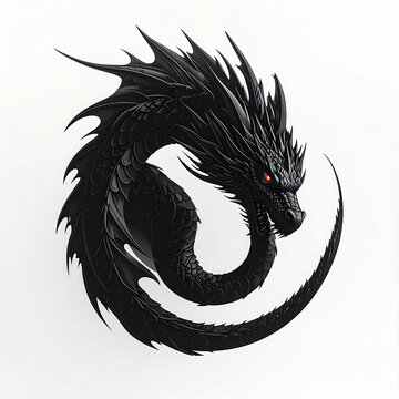 Stunning Black Dragon Silhouette with Red Eyes.