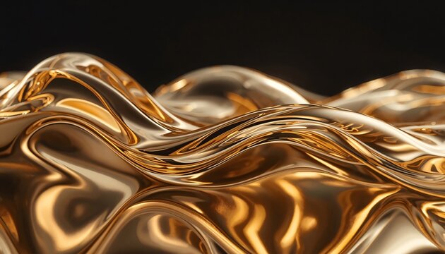 Luxury Liquid Glass Gold Flow Background, Futuristic Metallic Fluid Waves, Premium Abstract 3D Render